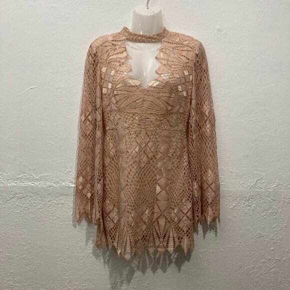 Free People Dresses & Skirts - Free People Deco Lace Mini Dress Fairycore Bell Sleeve Ivory Combo Lined Size 4